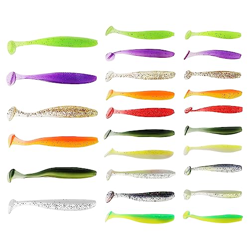 Cobee 26 Pieces Soft Fishing Bass Lures, Paddle Tail Swimbaits Silicone