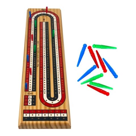 Regal Games Cribbage Board Game Set with Unique Wooden Cribbage Board (11" x 4.5" x 2.75") & 9 Multi-Colored Cribbage Pegs - Family Fun Game Night - Ideal for 2-4 Person Cover