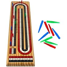 Regal Games Cribbage Board Game Set with Unique Wooden Cribbage Board 11" x 4.5" x 2.75" & 9 Multi-Colored Cribbage Pegs - Family Fun Game Night - Ideal for 2-4 Person
