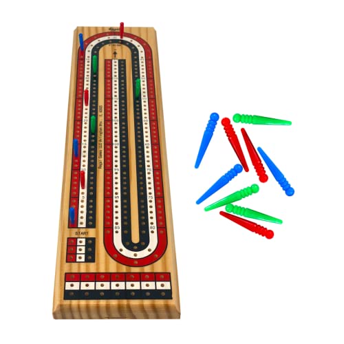 Regal Games - Cribbage Board - Fun, Family-Friendly Board Game - Includes Natural Wood Game Board (11" X 4.5" X 2.75"), 6 Multi-Colored Pegs - Ideal For 2-4 Players - Ages 8+ #TOP7