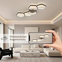 Kuwork LED Deckenleuchte 54W Dimmbar 3000K-6500K, Deckenlampe Modern mit Fernbedienung & App Steuerung, Nachtlicht, Memory Funktion, Schwarz, für Wohnzimmer Schlafzimmer Küche, 81cm – Ansicht 5