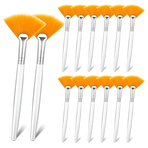 14 Pieces Fan Brushes Facial Applicator Brush Soft Fan Brushes Acid Applicator Brush Cosmetic Makeup Applicator Tools for Mud Cream (Yellow)