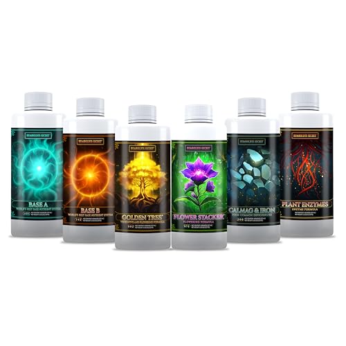 Image of Humboldts Secret Starter Kit Mini | Indoor and Outdoor Plant Fertilizer and Hydroponic Nutrients | Base A & B, CalMag and Iron, Golden Tree, Flower Stacker, Plant Enzymes | Complete Garden System