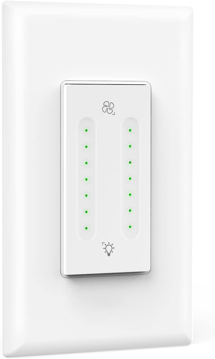Dual Smart Dimmer Switch, Controls Ceiling Fan and Light, Control Light Switches by Voice with Alexa and Google Assistant, by App, or Manually, White