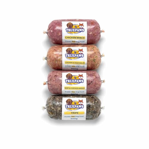 TRUEPAWS Raw Foods Frozen Raw Dog Food Variety Pack - 24 Rolls (500g Each 12kg Total) - Includes Chicken Vegetables Tripe Beef Flavours) BARF Diet
