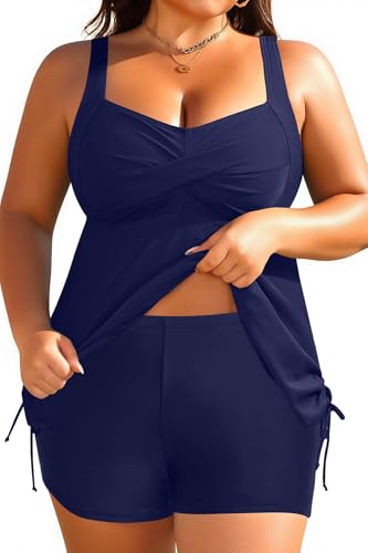 Image of Aqua Eve Women Plus Size Tankini Swimsuit Two Piece Flowy Swimdress Bathing Suits with Shorts