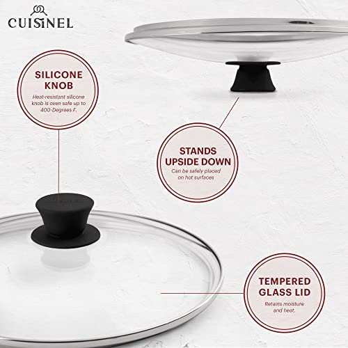 Image of Cuisinel Cast Iron Skillet with Glass Lid - 10 inch-Inch Dual Handle Frying Pan + Pan Scraper + Silicone Handle Holder Covers - Pre-Seasoned Oven, Grill, Stovetop, Fire, Indoor /Outdoor Cookware