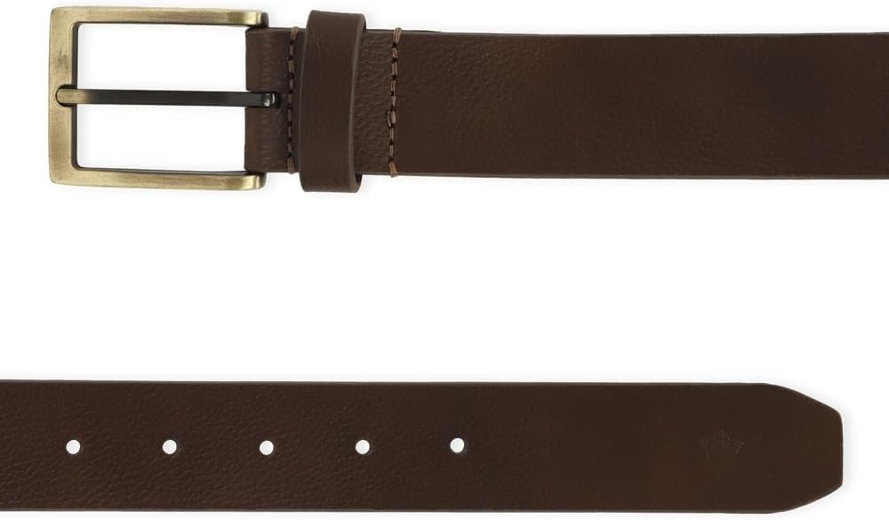 Louis Philippe Men Solid Casual Italian Leather with Brush Brass Buckle Belt