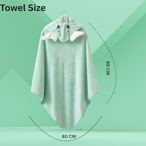Image of Ultra-Soft Baby Hooded Towel - Coral Velvet Wrap Your Little One in Softness and Joy, Hypoallergenic & Super Absorbent Bath Wrap for Newborns& Toddlers |Cute Animal Design(0-5 Years)(Green Elephant)