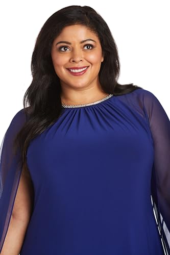 Image of R&M Richards Women's Knee-Length Glitter Sequin Lace Dress W /Sheer Asymmetric Poncho Overlay | Evening Cocktail Attire