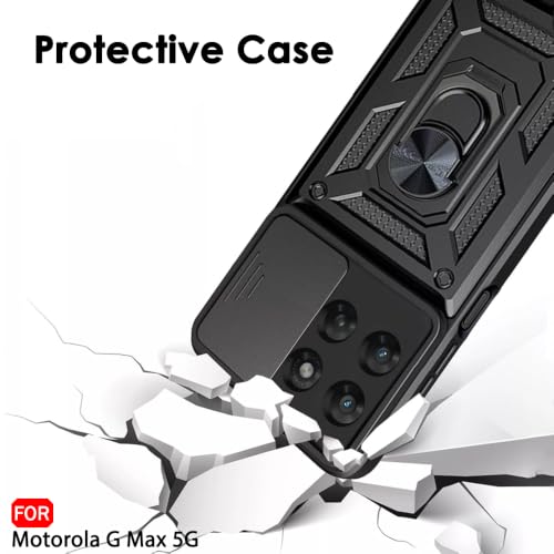 Image of TheGiftKart Tough Armor Bumper Back Cover Case for Motorola Moto G Max 5G | Kickstand & Ring Holder | 360 Degree Protection Back Cover Case for Moto G Max 5G (PC & TPU, Sliding Camera Cover, Black)
