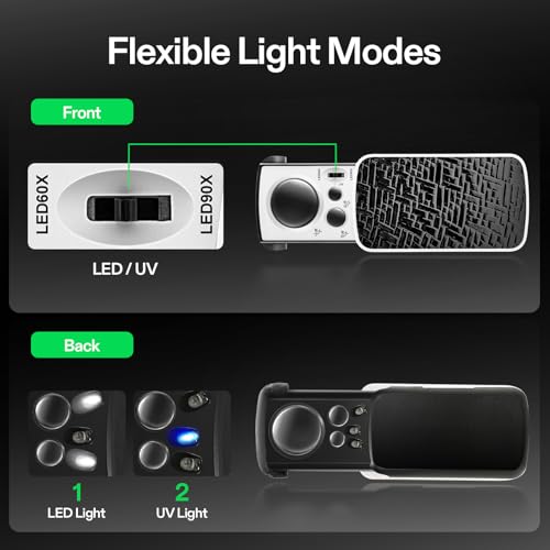 Image of VIVOSUN Slide-Out Jewelry Loupe Magnifier 30X 60X 90X LED Lighted Eye Loupe with UV Light for Jewelry, Diamonds, Gems, Coins, Stamps, Rocks, Black (Pack of 3)