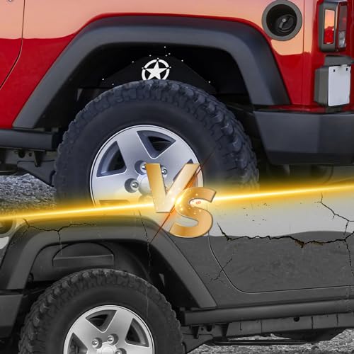 Image of SUORTO Rear Inner Fender Liners Compatible with 2007-2018 Wrangler JK & JKU Unlimited Sport Sahara Rubicon, Bolt-on Style Mud Guards Steel Wheel Cover Fenders Flares (2 /4 Doors) (White Star)