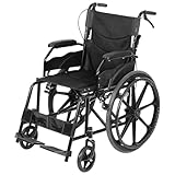 Folding Wheelchair, Portable Self-Propelled Wheelchairs Travel Transit Aid, Handle Brake, Seat Safety Belt, Front Universal Wheel, Steel Frame and Soft Fabric