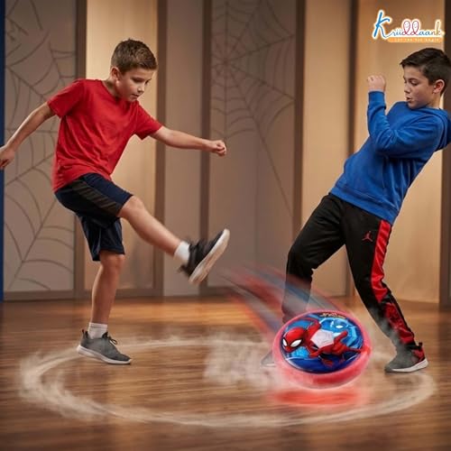 Image of Spiderman Hover Football Toy for Kids - Air Power Indoor Soccer Ball with LED Lights & Soft Foam Bumper- Safe Floor Glider for Home Play-Superhero Themed Birthday Gift for Boys and Girls 3+