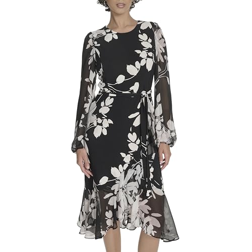 Robe midi Tommy Hilfiger à manches longues et ourlet volanté pour femme en bleu