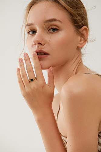Gold Emerald Rings Gold Rings for Women Dainty Green Rings Cut Emerald Gemstones CZ Non Tarnish Gold Rings 14K Gold Plated Rings for Women Band Size 6/7/8/94