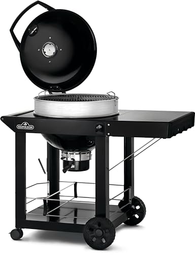 Image of Napoleon PRO22 Charcoal Kettle Grill with Folding Cart, Black, Porcelain-Enameled Lid and Bowl, Chrome-Plated Cooking Grid