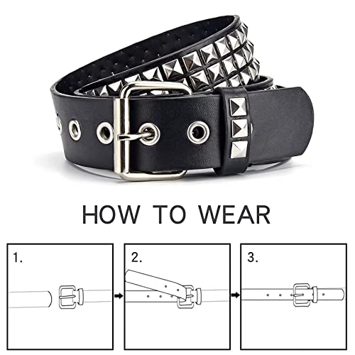 Image of Studded Belt, Metal Punk Rock Rivet Belt with Bright Pyramid Studded for Women Men