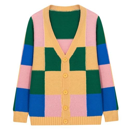 Men's Color Block Cardigan Sweater V Neck Button Up Knitted Long Sleeve Casual Knitwear Lightweight Loose Sweaters3