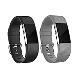 For Fitbit Charge 2 Bands, Adjustable Replacement Bands with Metal Clasp for Fitbit Charge 2 Wristbands Classic Edition Black Grey Large