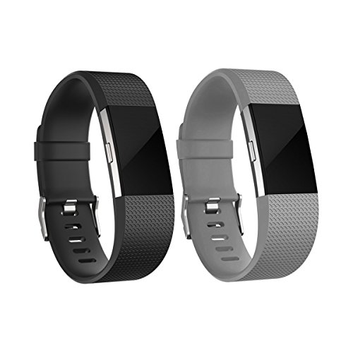 iGK For Fitbit Charge 2 Bands, Adjustable Replacement Bands with Metal Clasp for Fitbit Charge 2 Wristbands Classic Edition Black Grey Large