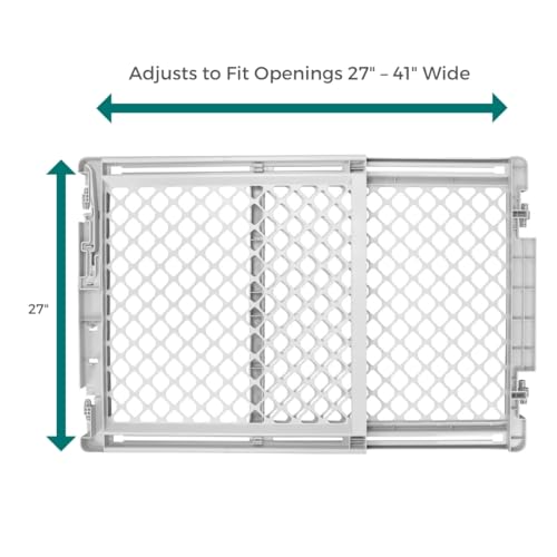 North States MyPet 2-in-1 Easy Swing Petgate: 27\"-41\" Wide Dog Gate. Safety Latch, Hardware Mount. Pet Gates for Doorways & Stairways. Made in USA. 27\" Tall, Light Gray