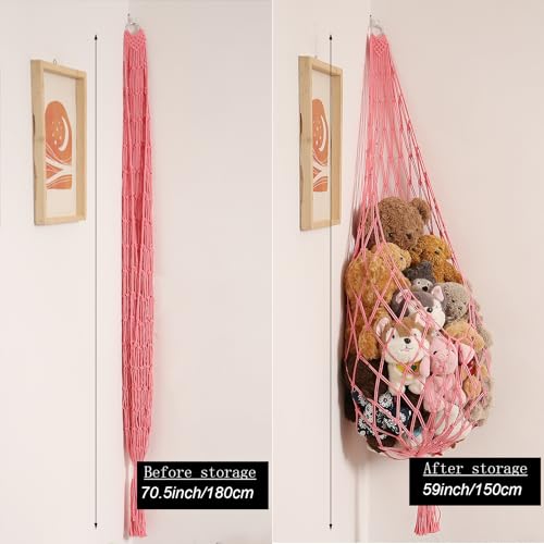 Image of Amdermi Stuffed Animal Net or Hammock Corner Hanging Net for Stuffy Animal Storage Macrame Toy Display Plush Toy Holder Wall Pet Net for Nursery Kid Bedroom Decor Playroom Organizer (Pink XL)