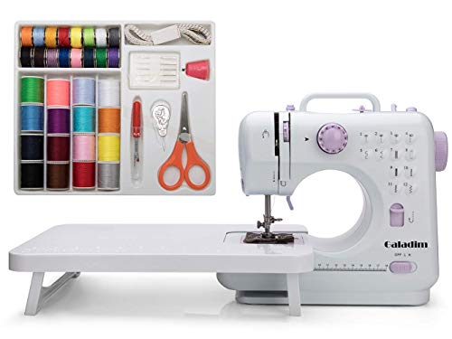 Galadim Mini Sewing Machine (Including Extension Table and Sewing Supplies Set) - Small Electric Overlock Sewing Machines with 2 Speed 12 Built-in Stitch Patterns GD-015-AR