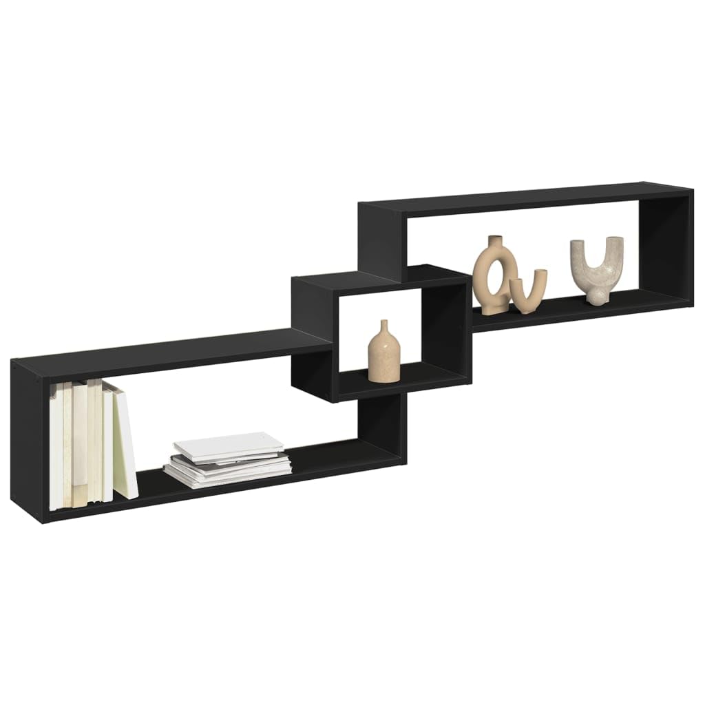 Armoire murale 158 cm en bois d'ingénierie noir avec étagères