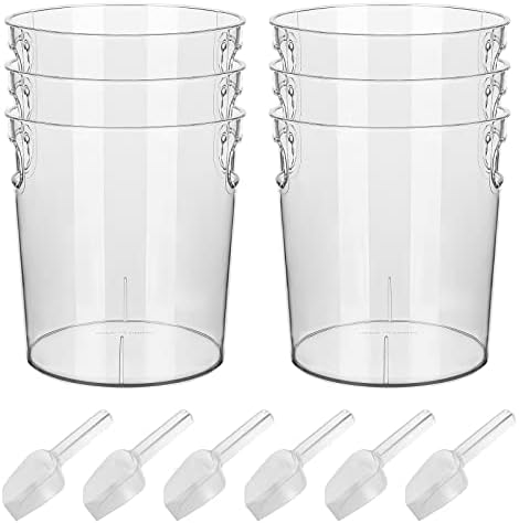 6 Pcs Plastic Ice Bucket with 6 Shovels for Parties Cocktail Bar Clear Acrylic Wine Buckets Round Champagne Bucket Portable Beverage Tub with Handles for Drinks Beer Wine Chiller Bin, 5.5*6.9*6.5 inch