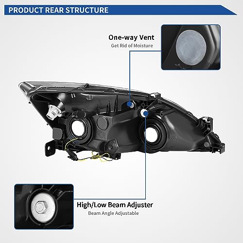 Image of oEdRo Switchback LED Tube Headlights Assembly Compatible with 2003 2004 2005 2006 2007 Accord DRL Headlamp Replacement Pair with Black Housing Clear Reflector