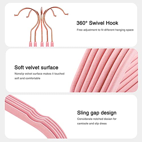 Cozymood Pink Velvet Hangers 60 Pack, Non-Slip, Durable Clothes, Space Saving Suit Hangers, No Shed, 360 Rotating Hook - Image 4