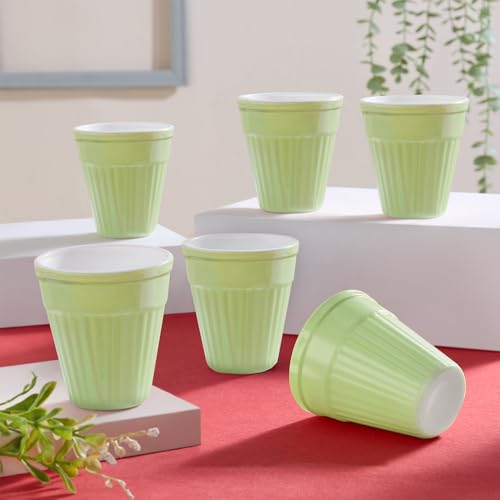 Image of Larah by BOROSIL 200ml 6pc Soft Green Tea /Coffee Opalware Kulhad Set | Microwave & Dishwasher Safe | Bone-Ash Free | Crockery Set Ideal for Daily Use & Gifting | Multicolor (Green)