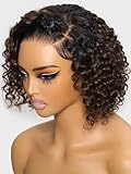 Beauty Forever 8 inch Short Curly Bob Wig Human Hair Bye Bye Knots Glueless Wigs with Ombre Brown,Pre Plucked Pre Cut HD Lace Ready to Go Human Hair Wig for Women 150% Density