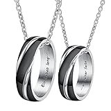 Musihy Pärchen Kette, Ringe Anhänger Partner Ketten Edelstahl Halskette für Pärchen mit Gravur 60 cm mit Anhänger Streifen Geschenke
