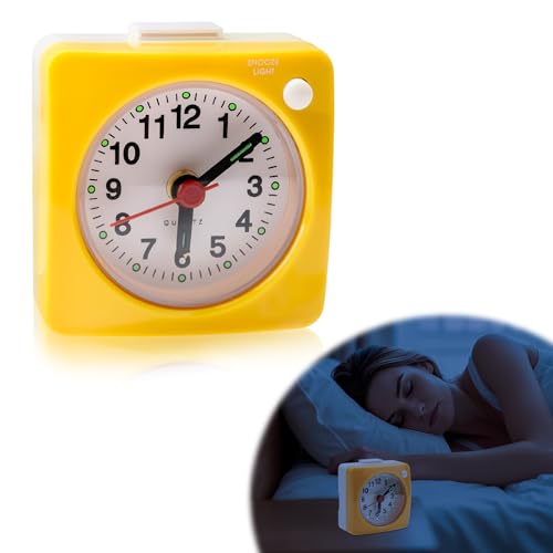 Silent Travel Alarm Clock with Light - Yellow