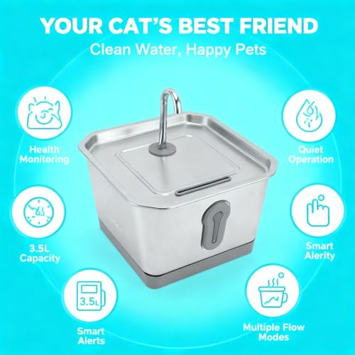 Fuente automática para agua de gato acero inoxidable 3.5L miniatura 5