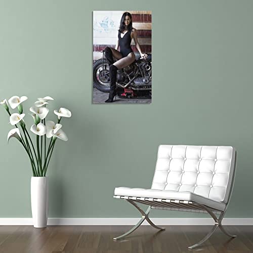 Cool Woman Leaning Against Her Motorcycle Printed Modern Wall Art Wall Art Paintings Canvas Wall Decor Home Decor Living Room Decor Aesthetic 24X36Inch(60X90Cm) Frame-Style #TOP4
