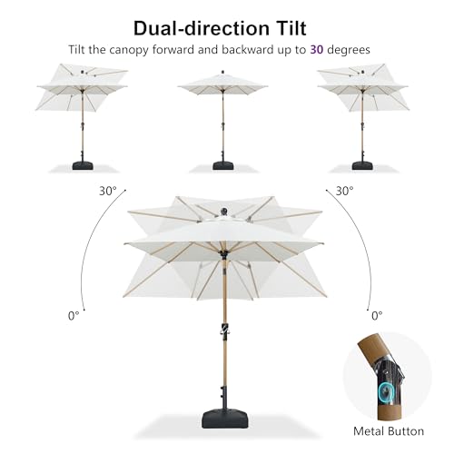 PURPLE LEAF Patio Umbrella with Base 8' x 8' Table Wood-Grain Finish, Cream — view 4