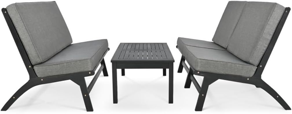4-Piece V-Shaped Seats Set, Solid Wood Outdoor Sofa, Garden Furniture, Outdoor Seating, Black and Gray