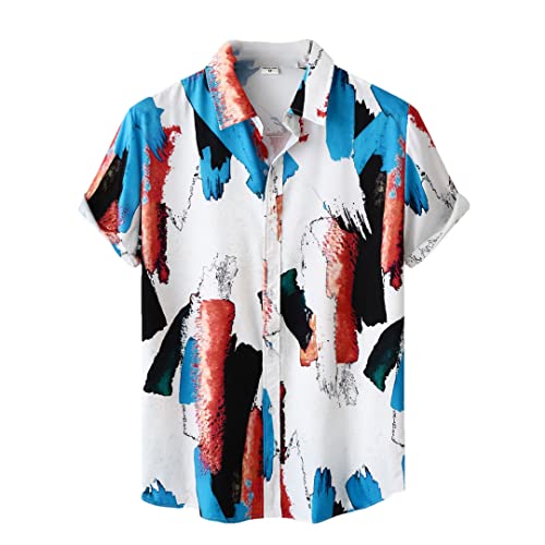 Chemise hawaïenne blanche Disimlarl XXL pour homme au style vintage unique