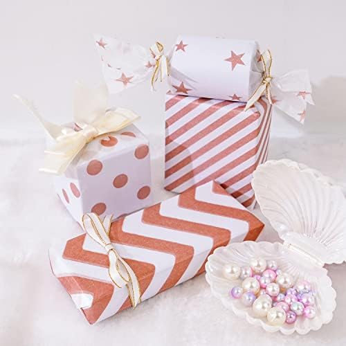 Rose Gold Tissue Paper Sheets, 120 Sheets Metallic Tissue Paper Bulk for Wrapping Gifts, Metallic Gift Wrapping Paper for Weddings Birthday Christmas Valentine DIY Crafts, 50CM X 35CM, 6 Design