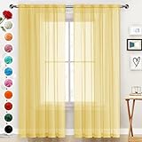 SpaceDresser Sheer Voile Window Treatment Rod Pocket Curtain Panels for Kitchen Bedroom Living Room Drapes Sunlight Filtering Privacy Semi Home Decor Assorted Colors Sizes (Yellow, 52 W x 84 L)