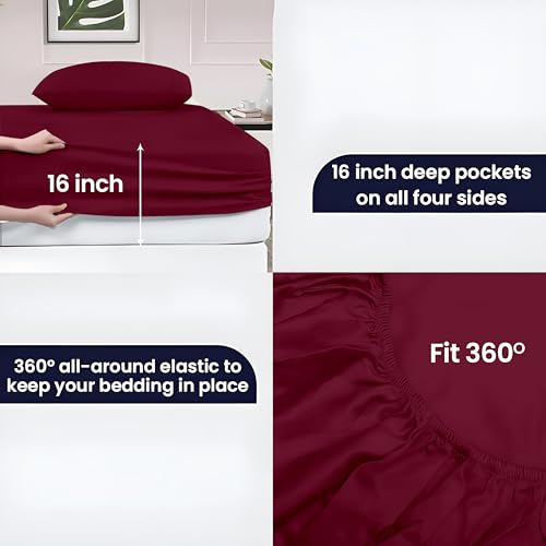 Image of SGI bedding 100% Egyptian Cotton Sheets King Size - 600 Thread Count Sheets Set, Soft, Cooling, 16 inch Deep Pocket, Luxury Hotel Bedding, Breathable, Durable - Burgundy