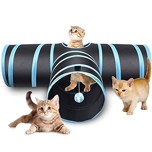 U5GAAALPPQ9 Indoor 3-Way 3 Holes Collapsible Cats Tunnel Tube Kitty Tunnel Bored Cats Pet Toys Peek Hole Toy Cats Puppy Rabbit