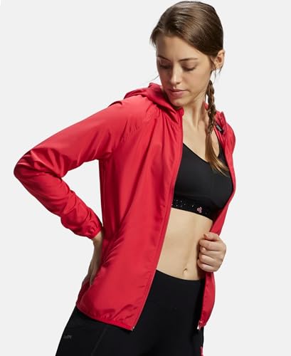 Image of Jockey MW50 Women's Microfiber Fabric Relaxed Fit Raglan Styled Water Resistant Hoodie Jacket with Stay Dry Treatment