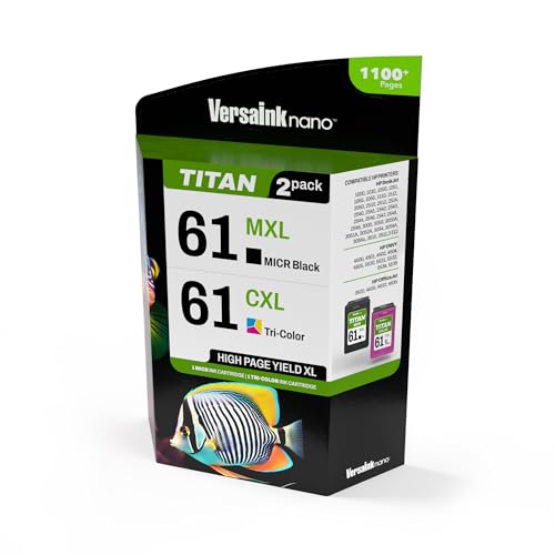 Image of VersaInk-Nano 61 MXL Titan-Magnetic Black & Color 2-Pack - Replaces 61 and 61 XL, Works with DESKJET 3510,1010,3050,3050A,3000,1000,2540, Envy 5530,4500, OFFICEJET 4630