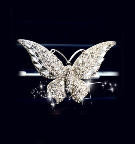 Bestbling Bling Crystal Car Fragrance Butterfly Car Diffuser Air Freshener with Vent Clip (Silver)