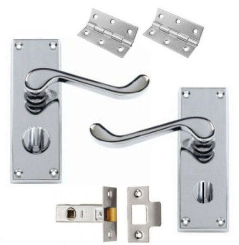 Golden Grace Victorian Scroll Door Handle in Polished Chrome Finish with Hinges & 63mm Latch - Privacy Pack - 120mm